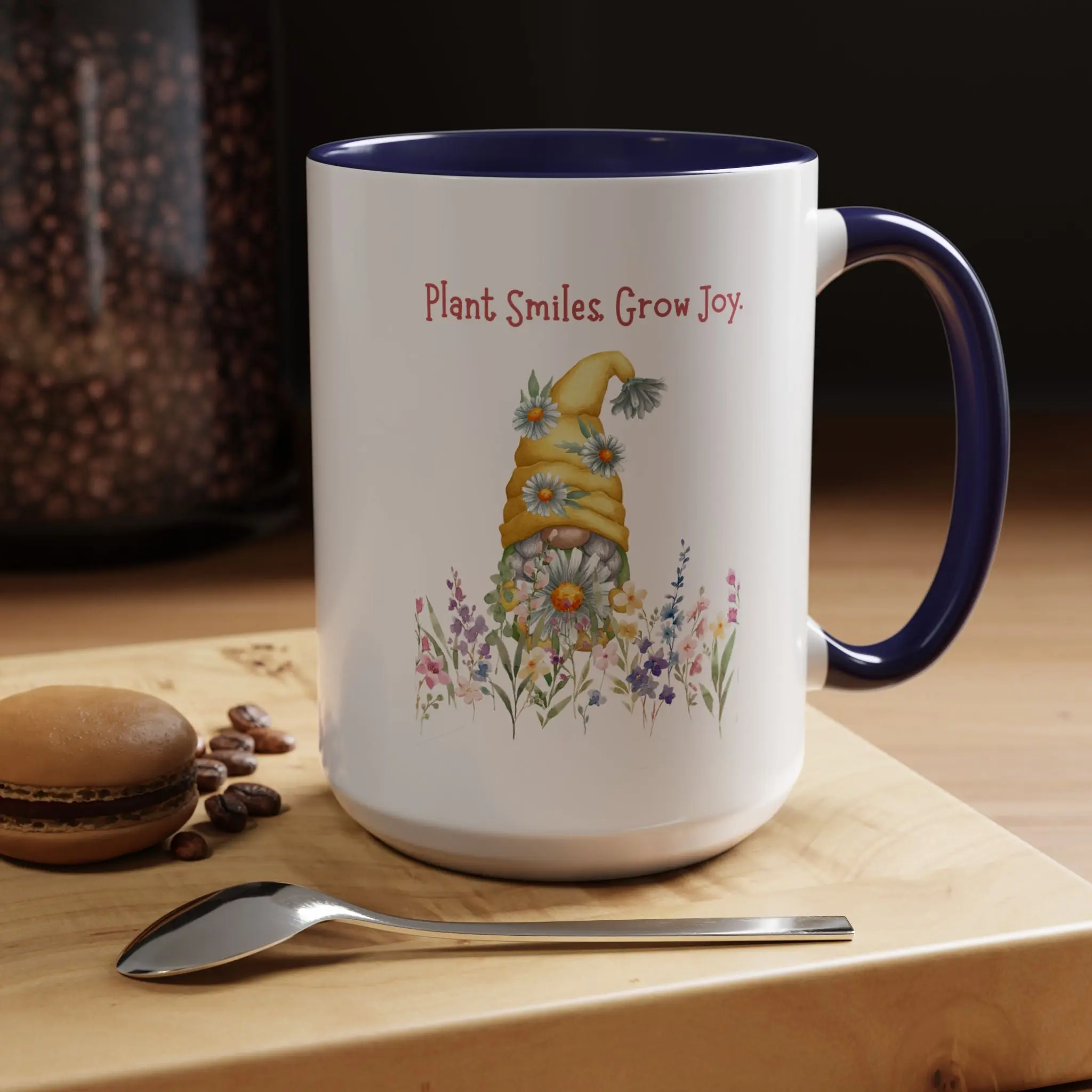 Whimsical Mug — "Plant Smiles Grow Joy" Floral Gnome Coffee Mug (11/15oz)