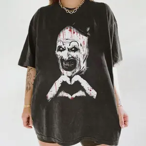 Art The Clown Terrifier Shirt, Scary Horror Clown T-shirt, Creepy Heart Hands Tee, Spooky Slasher Fan Gift Unisex, Love Art Tee
