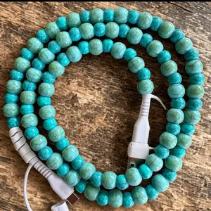 Turquoise mix 4-in-1 Beaded Fast Charging Cable with Elegant Bow Design Durable Beads for Stylish Charging 3.4FT Universal Type C Lightning USB
