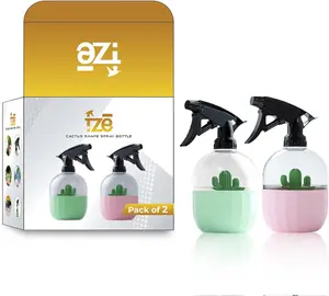 Multipurpose Spray Bottles Pack of 2, 16.9 Oz 500ml Refillable Inventive Bottles with Cute Cactus Shape, For Pets, Plants, Gardening, Cleaning, Mister Bottle and Hairdressing Tool