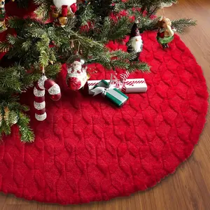 48 inches Faux Fur White Christmas Tree Skirt for Christmas Tree Decorations Winter Holiday Home Christmas Party Ornaments (Red/Diamond)