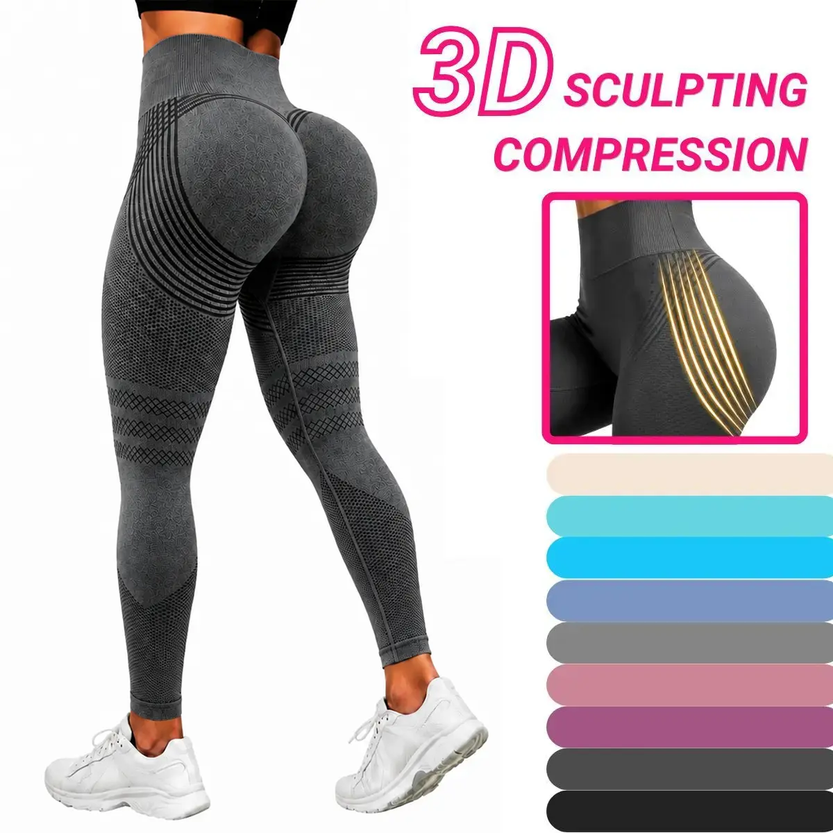 RICH BRIA Women’s 3D Textured Butt Lifting Leggings, High Waist Seamless Workout Pants, Tummy Control Smoothing Yoga Tights