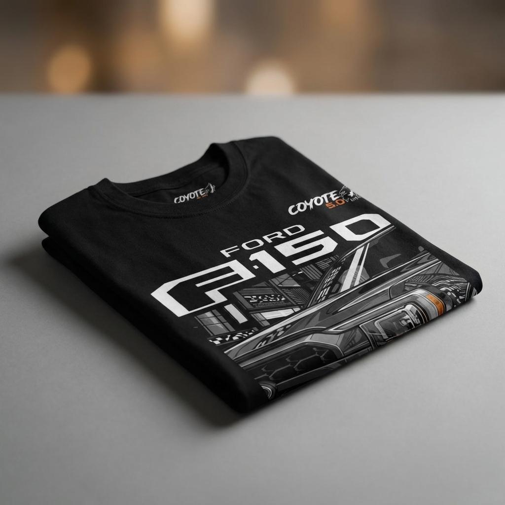F150 Coyote 5.0 engine graphic t-shirt for truck enthusiasts-men's black pickup truck tee-automotive fan apparel  Men's and women's tops suitable for everyday wear and all seasons