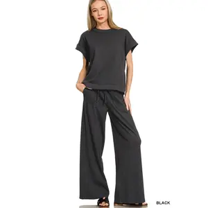 Zenana Ribbed Short Sleeve Tee and Pants Set