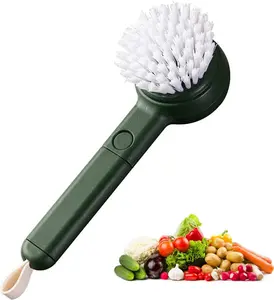 Vegetable Cleaner Brush Fruit Scrubber Brush Good Grip Long Handle Food Cleaning Brush Multifunctional Kitchen Gadgets with Peeler Veggie Wash Brush 2-in-1 (Green)