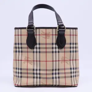 Pre-owned BURBERRY Canvas Tote Bags Haymarket Check Small Onslow Tote Chocolate B20747