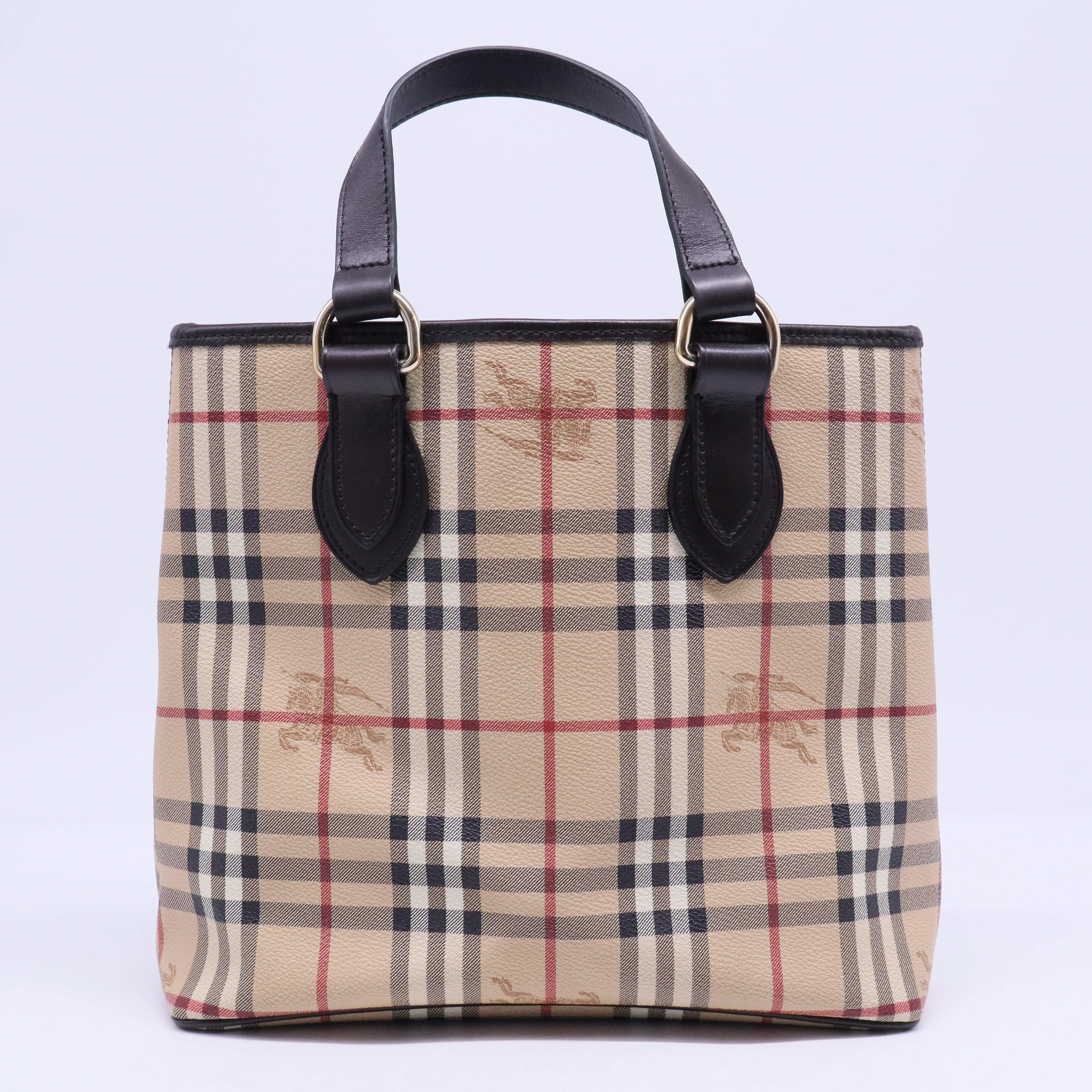 Pre-owned BURBERRY Canvas Tote Bags Haymarket Check Small Onslow Tote Chocolate B20747