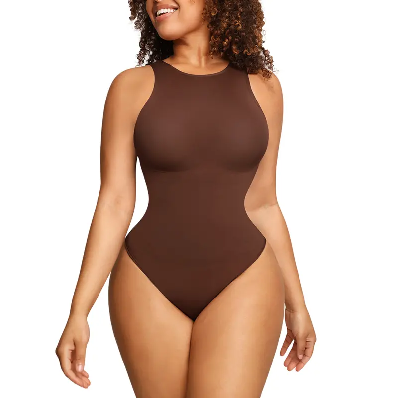 Soo Slick Women's Thong Bodysuit - High Compression Crew Neck Sleeveless Buttery-Soft Nylon Shapewear, 360° Abdominal Tightening, Plus Size Summer Minimalist Stylish Snap-Closure Shapewear Body Sculpting Top, Underwear for Women