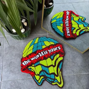 Artificial Sheep Wool Area Rug, Earth Pattern Rug, Soft Comfortable Bedroom Carpet, Easy Clean Polyester Fiber, Ideal for Living Room Interior Decoration, Household Decorative Rug