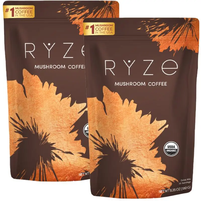 2-Pack RYZE Organic  Mushroom Coffee – 30 Servings Per Pack