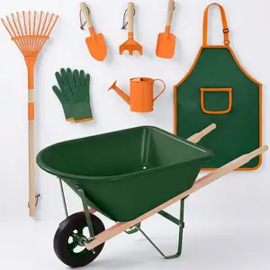 Best Choice Products Kids Gardening Tool Set 8 Piece with Wheelbarrow, Metal Tools, Apron, Gloves Ages 3+