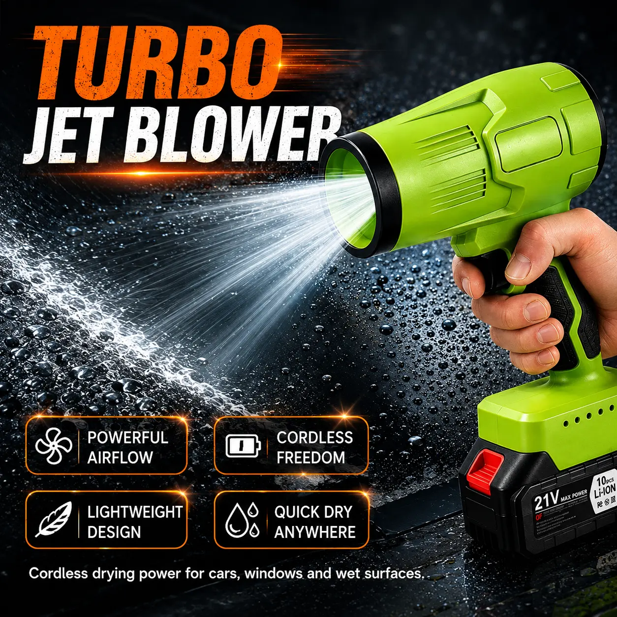Handheld Brushless Motor Cordless Jet Blower for Car Cleaning & Dust Removal, 21V Power, Yard Cleanup Portable Handheld Blower High Speed Blower Super Power Blower Lithium Battery Blower Super Power Blower Lithium Battery Blower