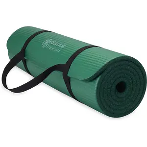Gaiam Essentials Thick Yoga Mat Fitness & Exercise Mat with Easy-Cinch Yoga Mat Carrier Strap, 72"L X 24"W X 2/5 Inch Thick Fit For Life
