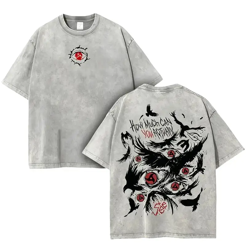 Retro Heavy Uchiha Itachi graphic Character Naruto Anime Tee Hoodie Menswear Top Unisex Mineral Anime Manga Washed Heavy Cotton T-shirt, Gift For Anime Fan Tropical Casual Crewneck Shoe Streetwear Tshirt  Stylish Classic Love  Biker