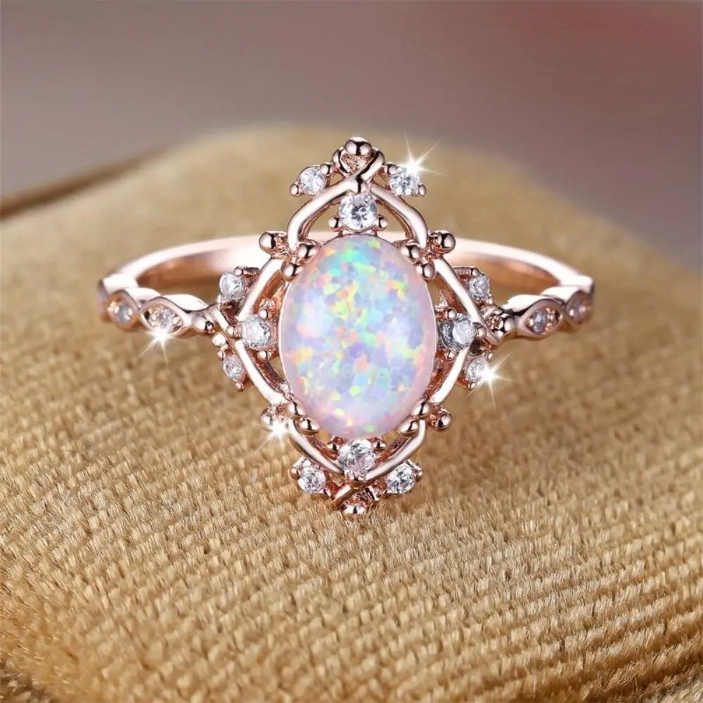 Princess Style Exquisite Synthetic Opal Natural Stone Ring Ladies Wedding Bridal Engagement Ring Suitable for Wedding Engagement Daily Wear Anniversary Valentine's Day Gift Marriage Ring