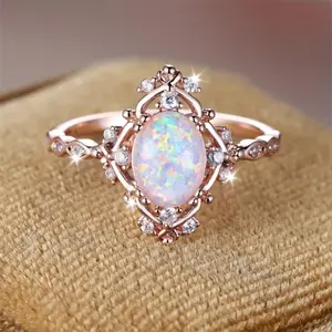 Princess Style Exquisite Synthetic Opal Natural Stone Ring Ladies Wedding Bridal Engagement Ring Suitable for Wedding Engagement Daily Wear Anniversary Valentine's Day Gift
