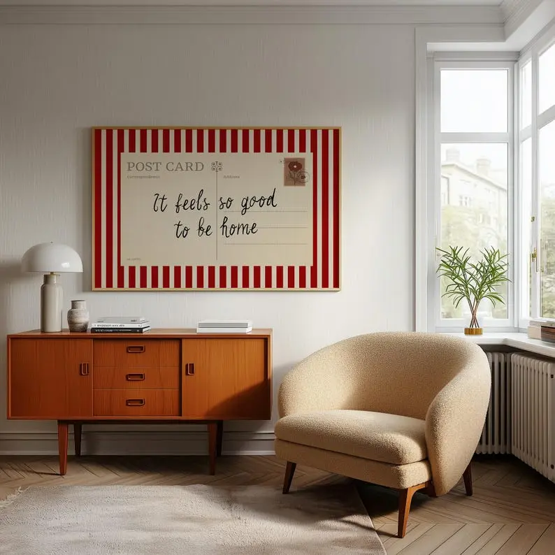 Vintage Stripes Postcard Poster It Feels So Good To Be Home
