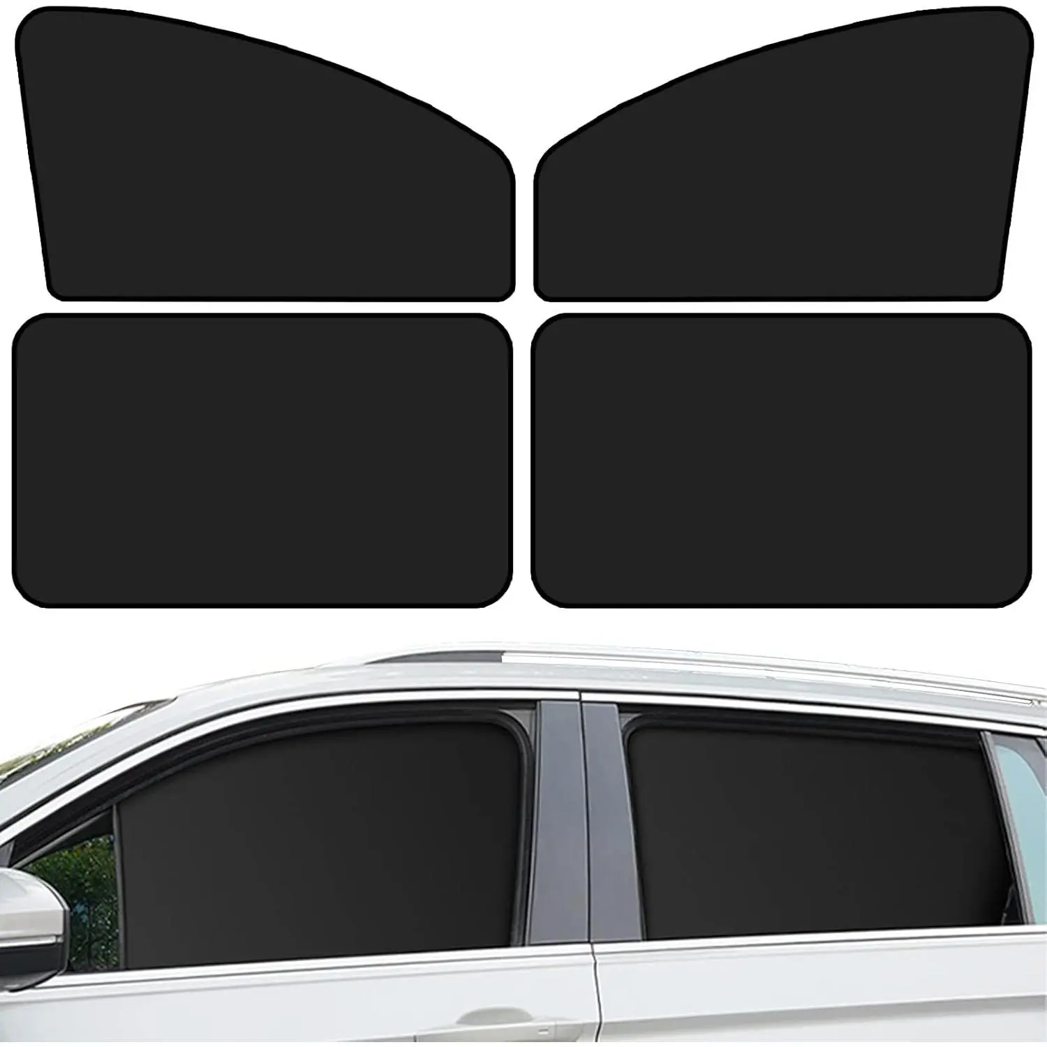 Car Window Sun Shades - Car UV Protection Cover, Double-Sided Black, 4pcs Set, Camping Available, Universal Car Interior Accessories Vehicle Protector Windshield Sunshade