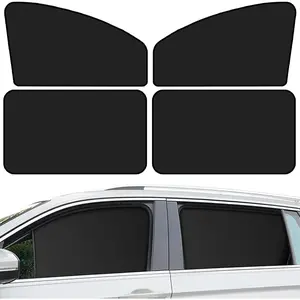 Car Window Sun Shades - Car UV Protection Cover, Double-Sided Black, 4pcs Set, Camping Available, Universal Car Interior Accessories Vehicle Protector