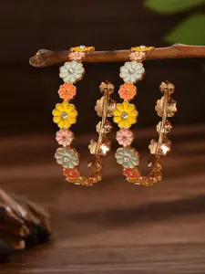 1 Pair Cute Floral Design Resin Druzy Hoop Earrings, Fashionable Colorful Earrings, Suitable Gift For Girlfriend, Sister, Mother, Daily, Vacation, Party, Wedding (Slight Imperfections May Exist Due To Craftsmanship)