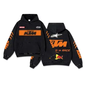 Retro KTM Racing Washed Hoodie MotoGP Enthusiast Apparel Streetwear Bellhelmet Racing Team Super Motorsports Clothing Riders Motocross Off-Road Dirt Bike Fan Gear For Motor Fan 7B