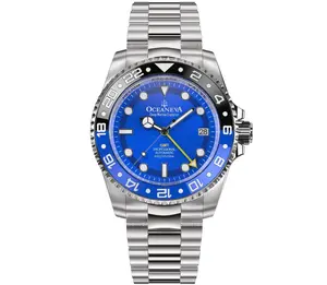 Oceaneva Men's GMT Automatic Deep Marine Explorer 1250M Pro Diver Blue Dial Watch Helium Escape Valve