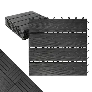 Polymer Composite Interlocking Deck Tiles Outdoor,12x12 Thick Composite Patio Floor Tiles Decking Boards for  Weather Use,, Poolside,Balcony,Patio(4Pcs,Black,4 sqft)
