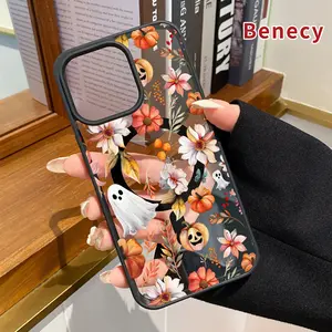 Magnetic Phone Case Supports Wireless Charging for iPhone 17 Pro Max 16 15 14 Plus 13 12 11 Air XR X XS E Autumn Halloween Blooms Pattern Non-Yellowing Shockproof Soft Silicone Transparent Acrylic Cover