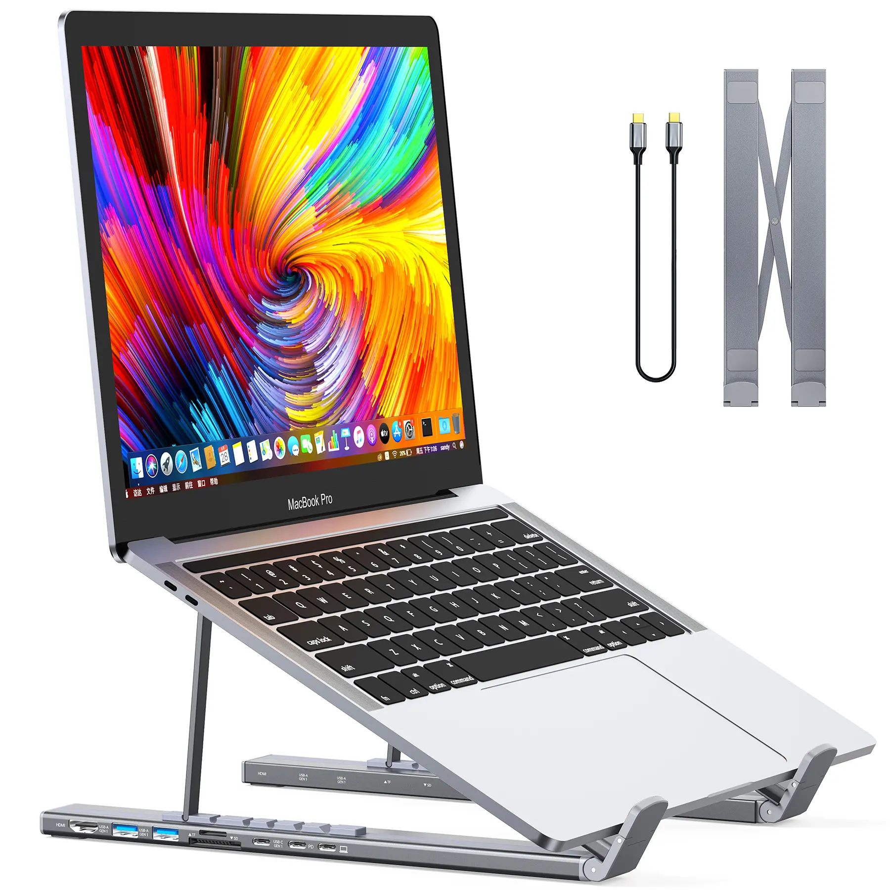 USB C Laptop Docking Station Stand, USB C Dock Tablet Stand, 8 in 1 USB C Hub with 4K HDMI, 2 USB 3.0, PD 100W, Universal Dock Station for MacBook Pro/Air/Dell/HP/Surface/Lenovo, Plug and Play