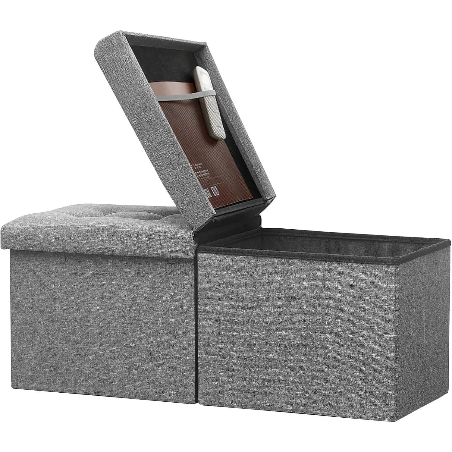 Storage Ottoman Bench with Folding Lid III, Foot Stools Opens on Both Ends, Footrest Foldable Linen Chest for Living Room, Bedroom, Entryway, End of Bed Storage Blanket Ottomans Dark Gray