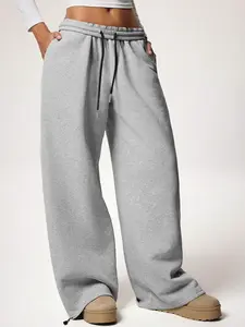 One Pair Women's Athleisure Wide-Leg Sweatpants with Drawstring Waist and Side Pockets, Comfortable Loose Fit for Yoga, Streetwear, and Daily Errands, Activewear Bottoms