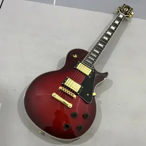 Wine Red Solid lp Guitar with flame maple veneer Gold hardware Mahogany Body