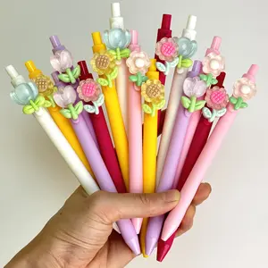 15/20pcs Press-Down Sunflower Theme Ballpoint Pens, Retractable Office Pens, Random Patterns, Writing & Correction Tools, Exam Pens, Teaching Pens