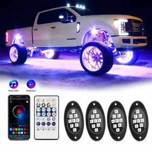 RGB LED Rock Lights, Underglow Multicolor Neon Light Kit Wheel Well Light with APP Control & Music Mode, Under Glow Lights for Trucks,Jeep,SUV,Golf Cart,ATV,Pickup Off Road,12 V