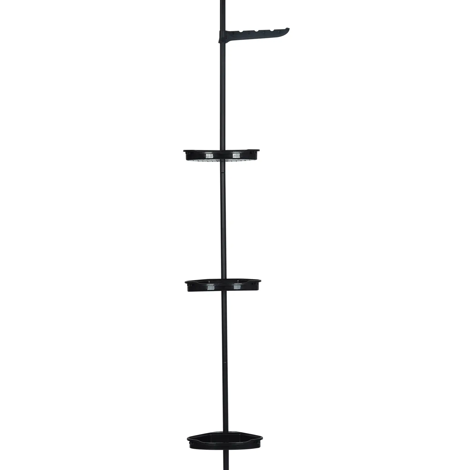 Black Adjustable Height Corner Shower Caddy with Telescopic Tension Pole, 4-Tier Anti-Rust Bathroom Shelves Organizer (101.6"-122"), Rubber-Grip Drain Trays, Shampoo Holder for Shower/Tub, Shower Supplies, Telescopic Poles