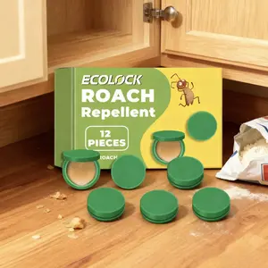 ECOLOCK Enhanced Pro Roach Repellent 12 Pieces Super Effective Cockroach Killer Bait Discs Long Lasting Pest Trap For Kitchen Cabinet Cupboard Pantry Safe Around Kids & Pets