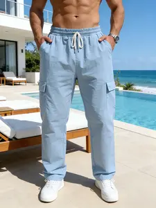 Men's Breathable Beach Pants, Loose Fit Workwear Multi-Pocket Long Pants, Casual Running Commuter Trousers, Perfect Gift Idea