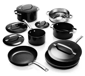 Gotham Steel Modern 11 Piece Ceramic Nonstick Cookware Set with 9.5" & 11" Fry Pans, 2qt & 3qt Saucepans, 6qt Stock Pot, and Stainless Steel Steamer