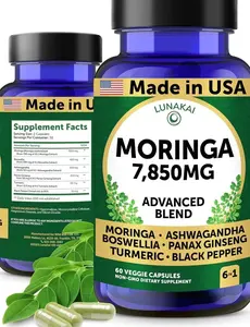 Lunakai USA Made Pure Moringa Capsules – Advanced Moringa Leaf Extract Supplement with Ashwagandha, Boswellia, Ginseng & Turmeric, 60ct