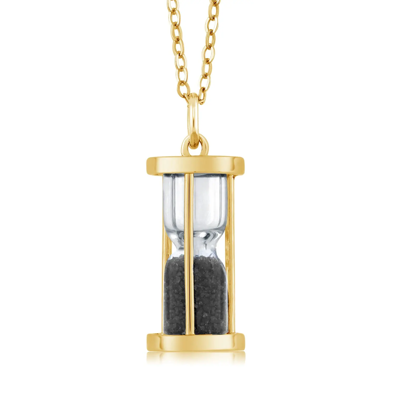 Gem Stone King 18K Yellow Gold Plated Silver Black Onyx Dust Hourglass Pendant Necklace | 0.75 Cttw | Gemstone Birthstone | With 18 Inch Chain