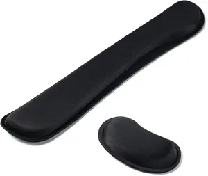 Keyboard Wrist Rest Set - Superfine Fabric & Gel Memory Foam for Easy Typing, Pain Relief, Non-Slip Rubber Base, Perfect for Office, Family, Outdoor Use, Black