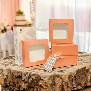 Cake Boxes (Peachish Pink), Clear Window, 25 pieces, 10x10x4 Inches, for Cakes, Cupcakes, Pies, Donuts, and Treats