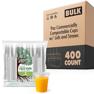 Compostable Cups w/ Lids and Straws - 9oz (400 Pack)