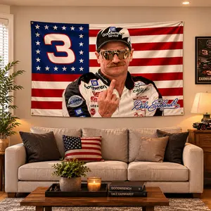 Dale Earnhardt Patriotic Racing Flag, Motorsports Fan Wall Banner, American Racing Room Decor, Garage Wall Hanging, Man Cave Decoration