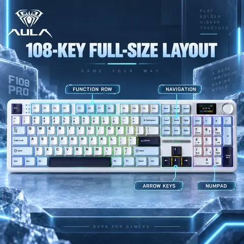 FLASH SALE AULA F108 Pro Tri-Mode Wireless Mechanical Keyboard - Hot Swappable RGB Backlit Smart Screen Knob Full Size 108 Keys USB-C Bluetooth 2.4GHz for Gaming & Office Computer Accessories, Gaming Keyboard, Work From Home