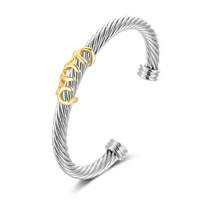 Mytys Bangle Bracelets for Women Cuff Bracelet - Cable Bracelets Two Tone Twisted Bangle -  Designer Bracelets Jewelry Gifts