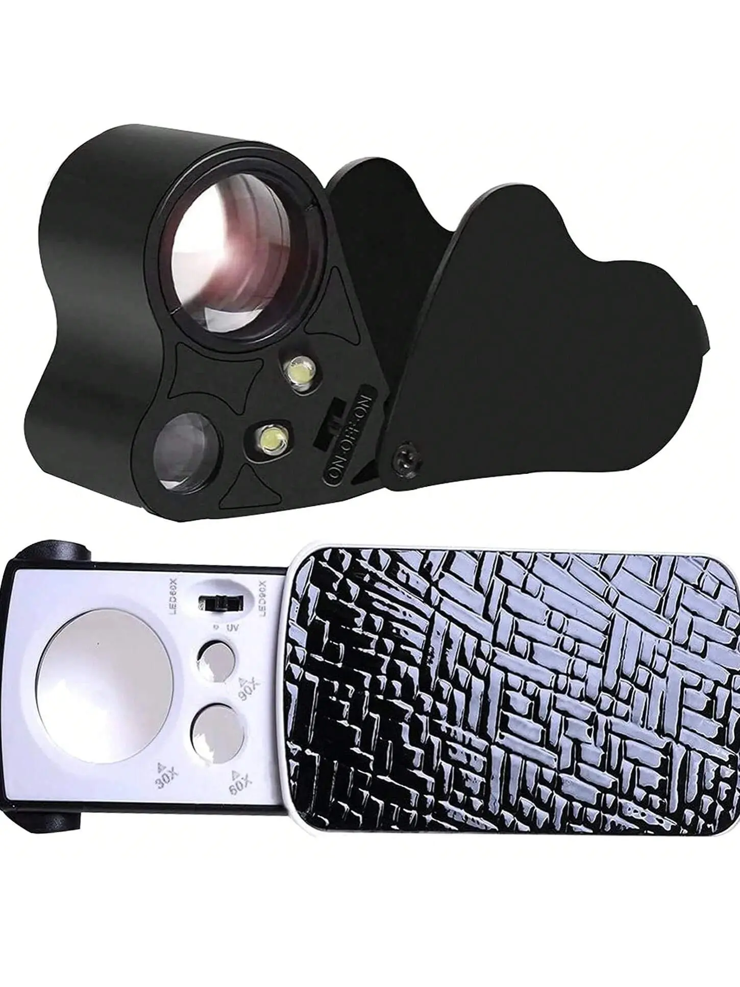 Jewelers Illuminated Loupe Magnifier 30X 60X 90X Foldable Eye Loupe with Bright LED Light for Jewelry Coins Gems Stamps Watches Rocks Black