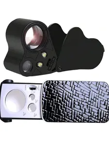 2 Pcs Jewelers Illuminated Loupe Magnifier, 30X 60X 90X Foldable Eye Loupe Magnifier with Bright LED Light for Jewelry, Coins, Gems, Stamps, Watches Rocks (Black)