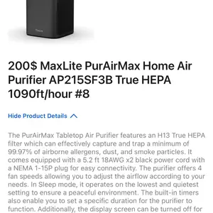 MaxLife PurAir Max Home Air Purifier