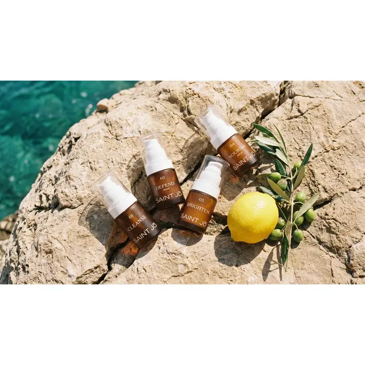 SAINT Jō The Travel Ritual, 4-Step Skincare Set, Cleanse Defend Brighten Nourish, 20ml Each
